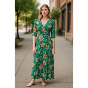 Nee See’s Dresses Boutique Modest Church Long Maxi Floral Blue Crystal Size L